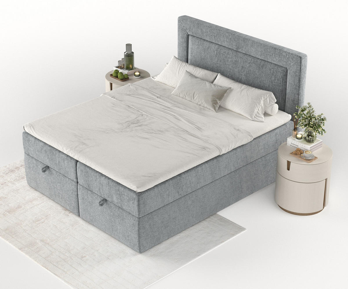 BOXBETT Palmera Blau Grau 160/200 cm - Blaugrau/Schwarz, Holz/Holzwerkstoff (160/200cm) - Maison de Reve