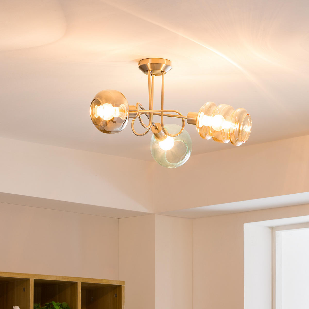 DECKENLEUCHTE - Sicherheitsglas / Eisen, 3-flammig - Multicolor, Glas (54/54/24cm) - home24