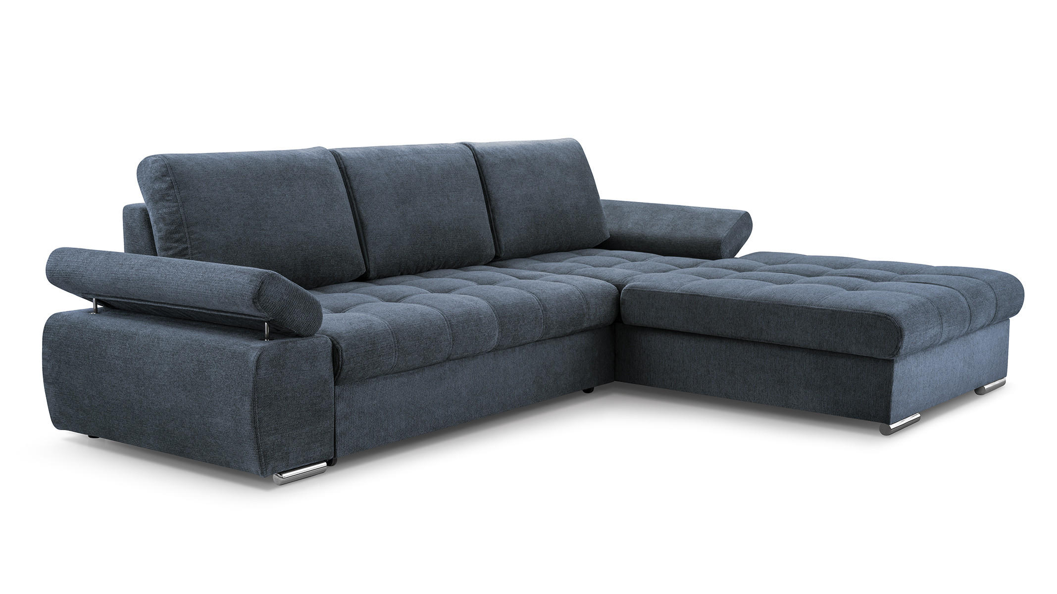 ECKSOFA SANDRO Blau Geflochtener Stoff mit Schlaffunktion - Blau, Holz (277/201cm) - MASSENO