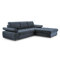 ECKSOFA SANDRO Blau Geflochtener Stoff mit Schlaffunktion - Blau, Holz (277/201cm) - MASSENO