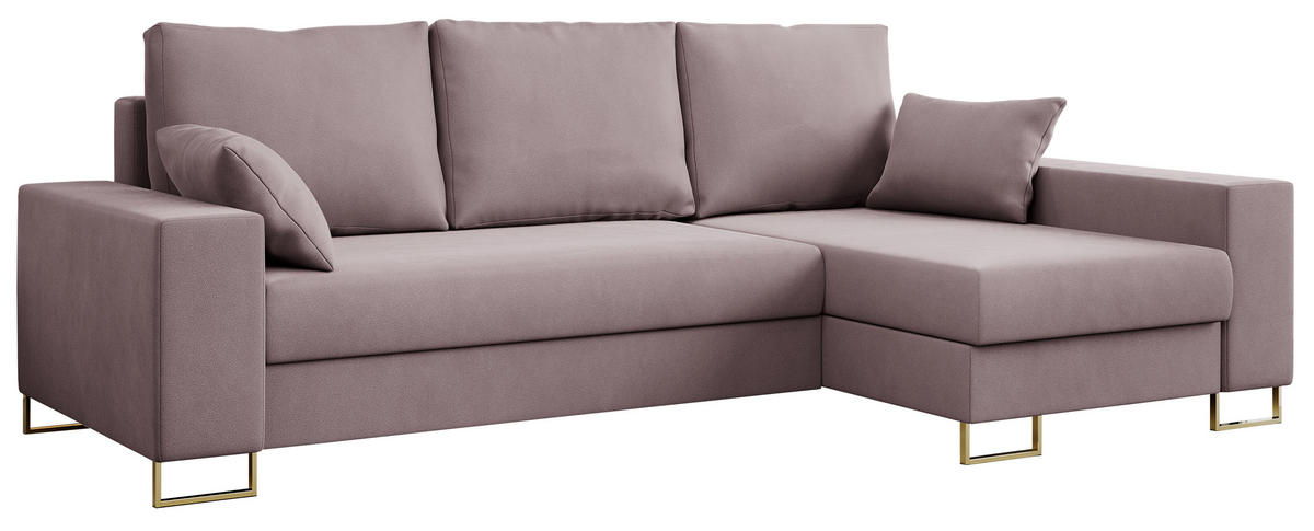 ECKSOFA Dorian Velvet Rosa - Goldfarben/Rosa, Textil/Metall (242/138cm) - MKS