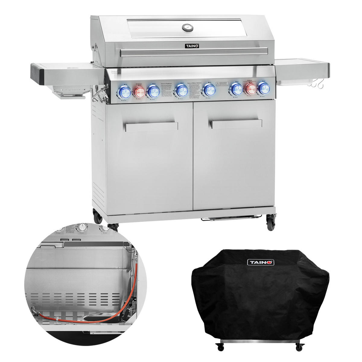 GASGRILL PLATINUM YAMARA 6+2 + Haube - Silberfarben, Metall (159/117/55cm) - TAINO
