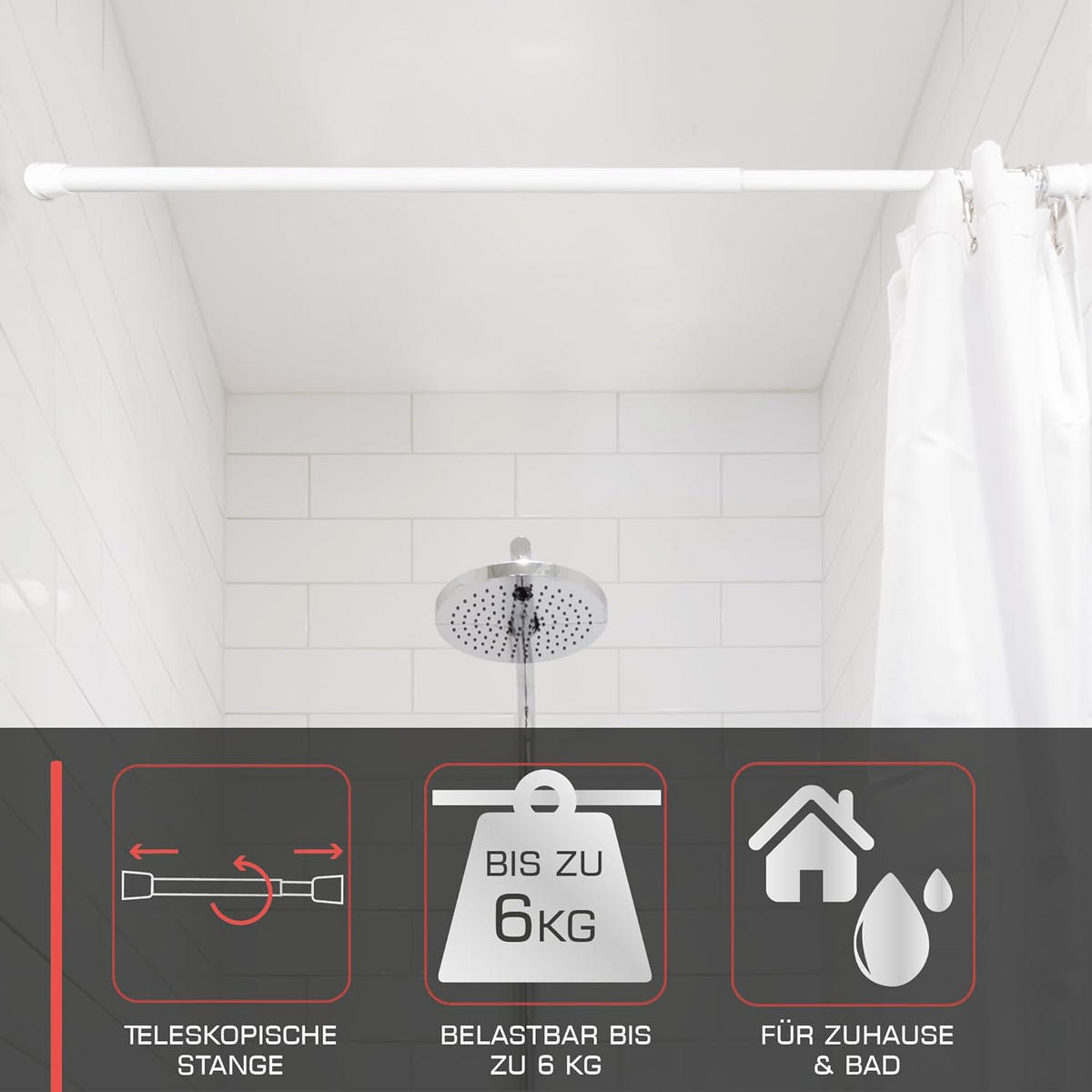 DUSCHSTANGE Neptun 115-200cm Weiß - Weiß, Metall (115cm) - BoMoe