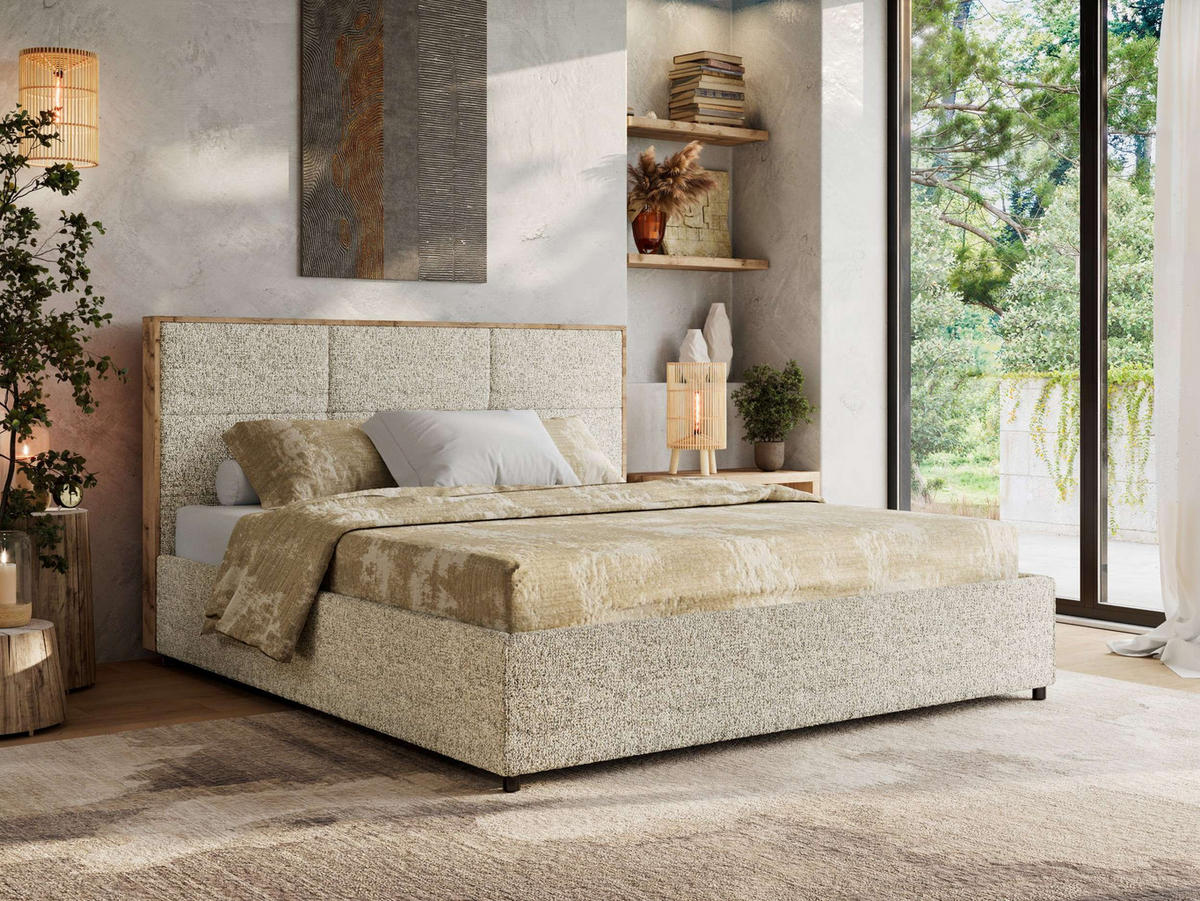 POLSTERBETT LERIO CLASSIC 160/200 - Beige Strukture - ohne Matratze - Beige, Textil (160/200cm) - MKS