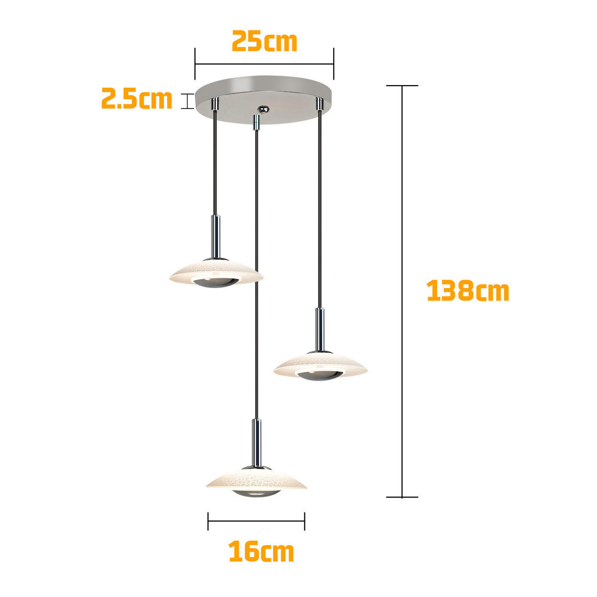HÄNGELEUCHTE Lirag 16/25/138 cm - Beige, Metall (16/25/138cm) - ZMH
