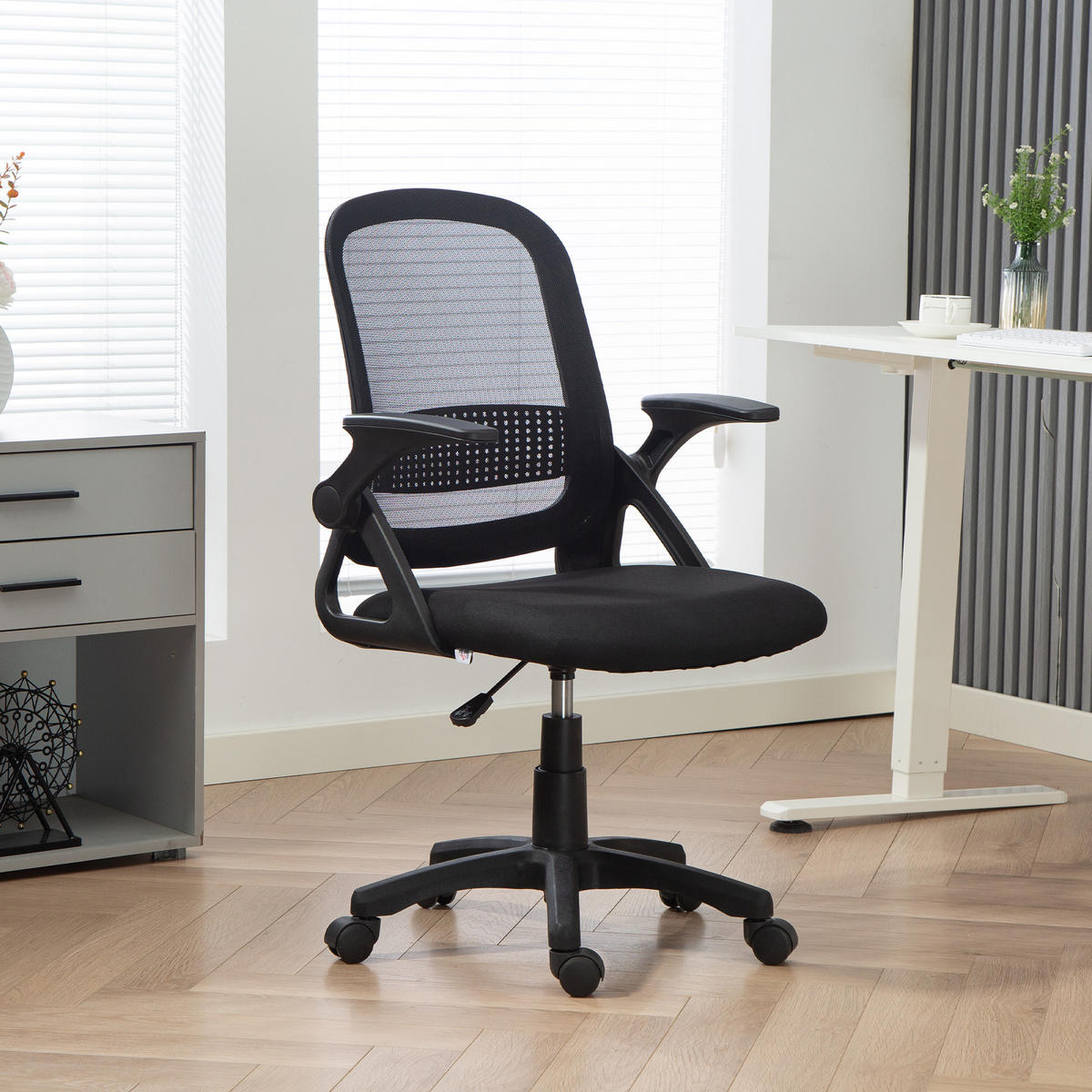 BÜROSTUHL höhenverstellbar aus Mesh Schwarz - Schwarz/Weiß, Kunststoff/Textil (57.5/101/60cm) - HOMCOM