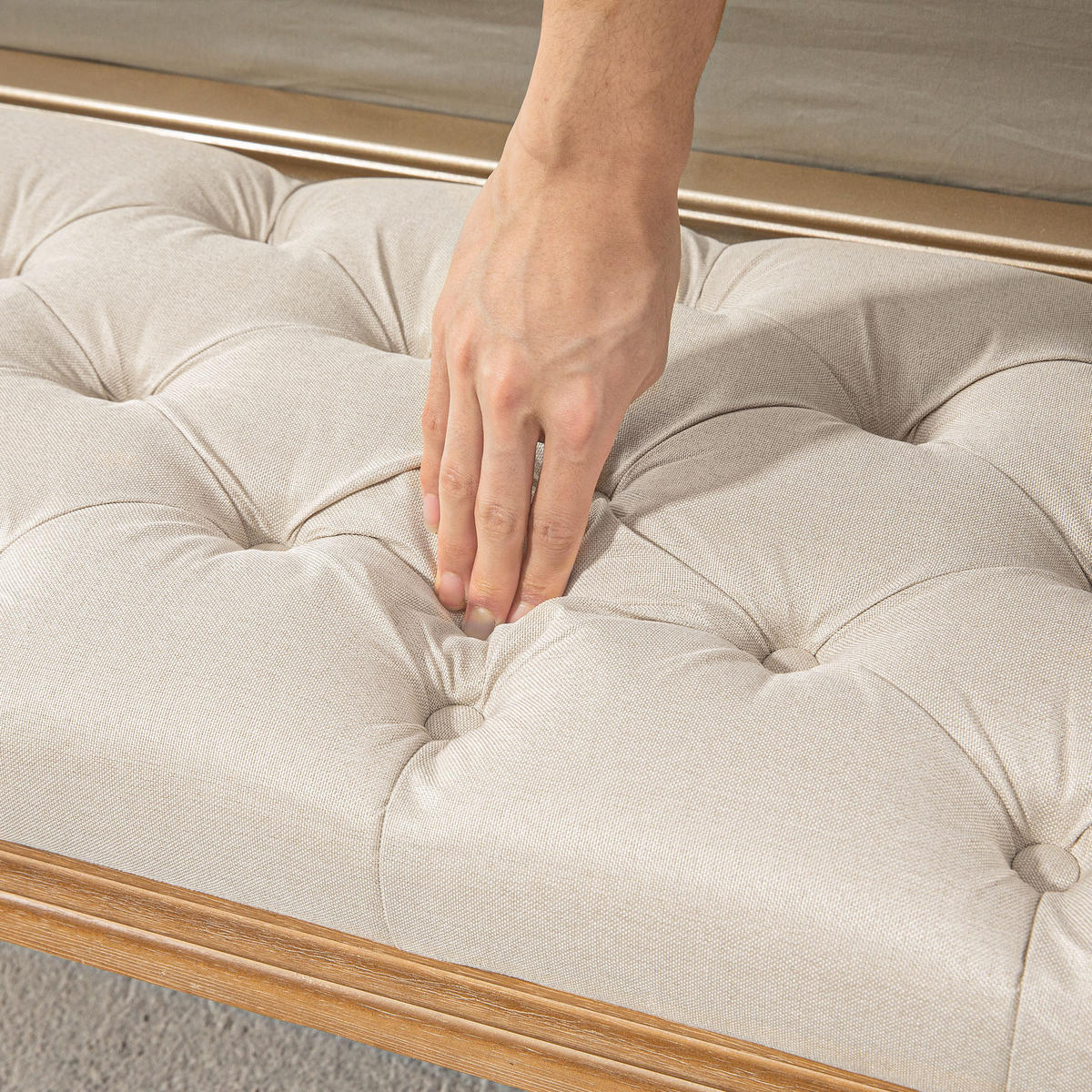 SITZBANK, Polsterbank mit Leinenoptik, Holzbeine, Bettbank, 120 x 41 x 48 cm, Creme - Creme, Kunststoff (41/48/120cm) - HOMCOM