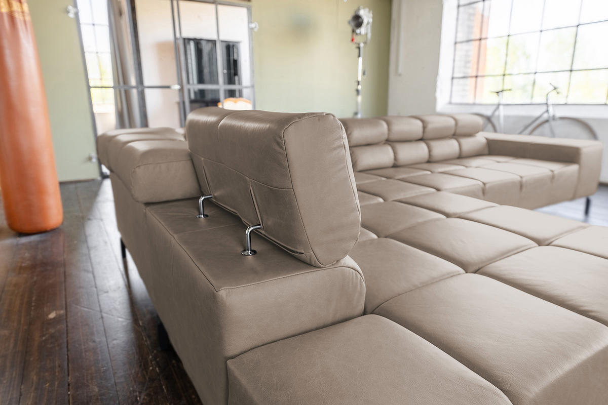 ECKSOFA NELSON Grau Leder Relaxfunktion - Schwarz/Grau, Leder/Metall (321/216cm) - KAWOLA