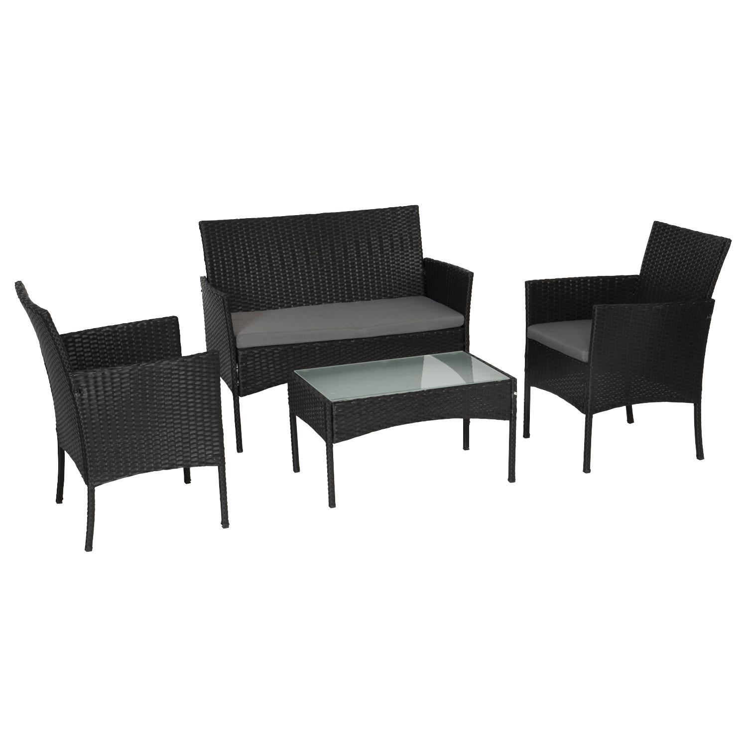 GARTENMÖBEL Cordoue Schwarz und Grau 4 Plätze - Schwarz, Metall - Happy Garden