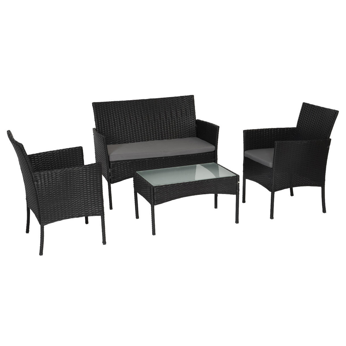 GARTENMÖBEL Cordoue Schwarz und Grau 4 Plätze - Schwarz, Metall - Happy Garden