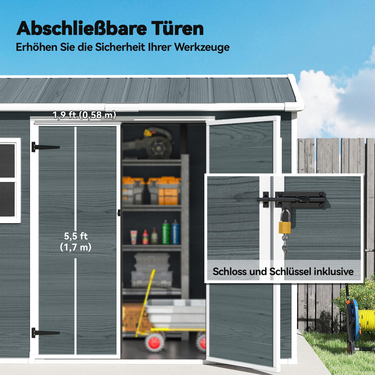 GERÄTESCHUPPEN Kunststoff Aluminium Grau - Grau, Kunststoff (131/201/244cm) - Outsunny