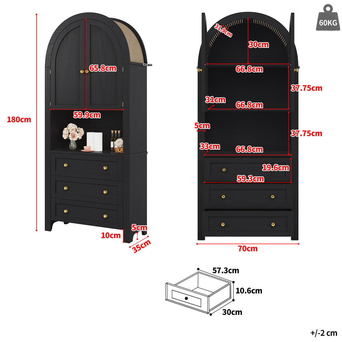 BUFFET 70/180/35 cm Schwarz aus MDF mit 3 Schubladen - Schwarz, Holzwerkstoff (35/180/70cm) - OKMYHOME