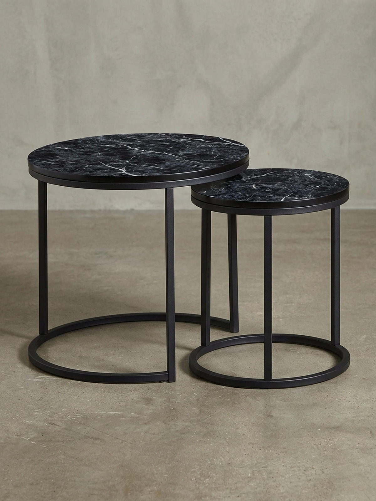 BEISTELLTISCH 2er Set Marmoroptik Metall Modern, Schwarz 50x50x45 cm - Schwarz, Holz/Metall (50/50/45cm) - KADIMA DESIGN