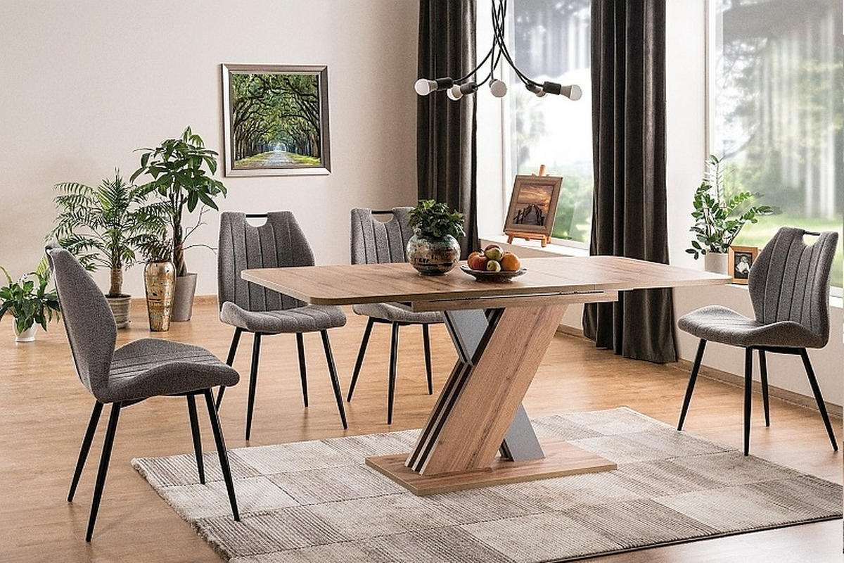 ESSTISCH rechteckig Eiche Wotan - Silber ausziehbar - Eiche Wotan/Silberfarben, Holzwerkstoff (85/140/76cm) - designimpex