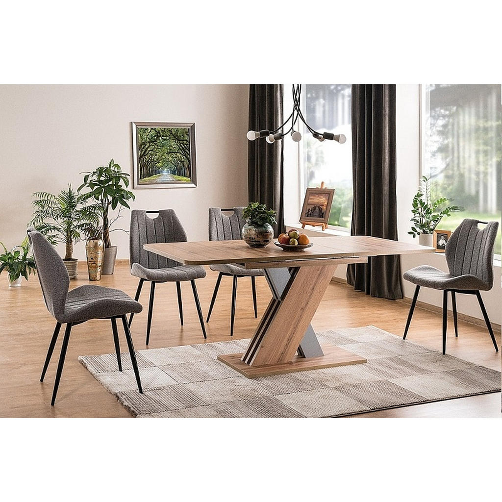 Thumbnail - designimpex Esstisch, Eiche Wotan, Silber, Holzwerkstoff, 140x76x85 cm, Esszimmer, Tische, Esstische
