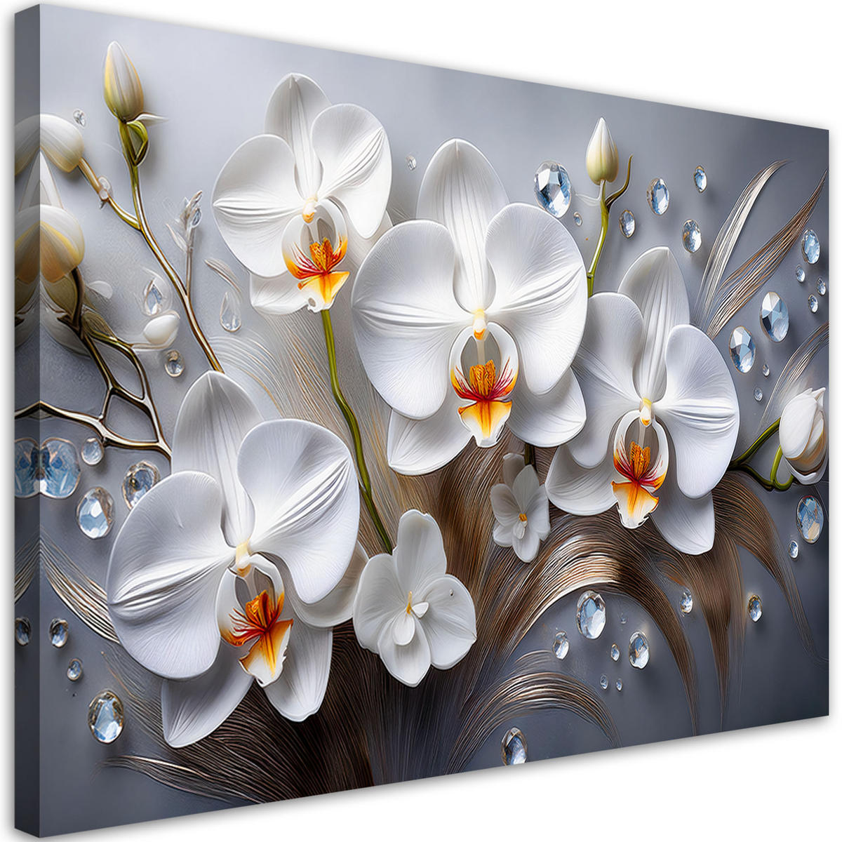 WANDBILD orchideenblüte weiß 3d bemalt - Weiß, Textil (60/40cm) - Feeby