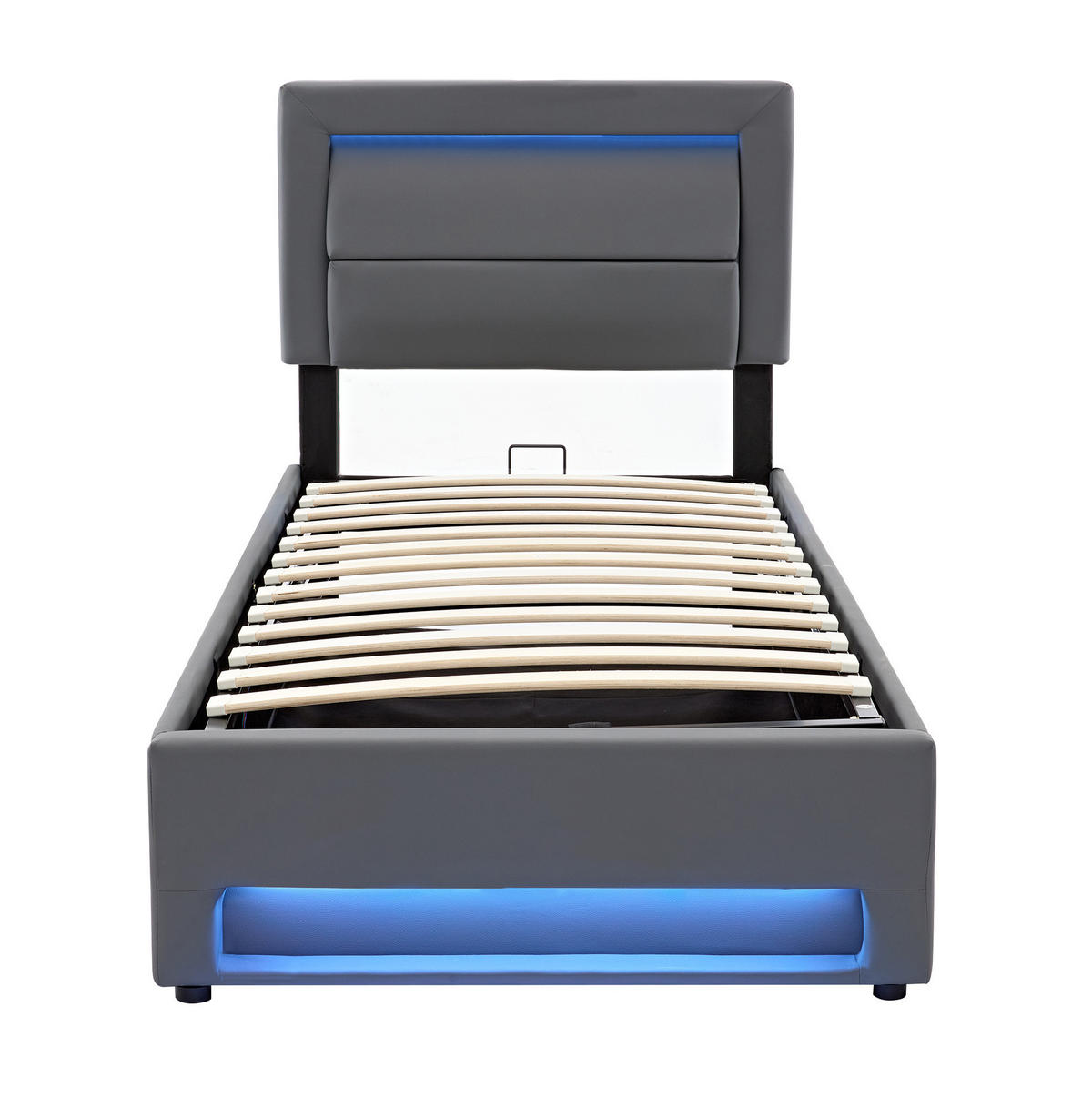 POLSTERBETT mit LED-Beleuchtung 90/190 cm mit Bettkasten & USB, PU Grau - Grau, Kunststoff (90/190cm) - BEAOK