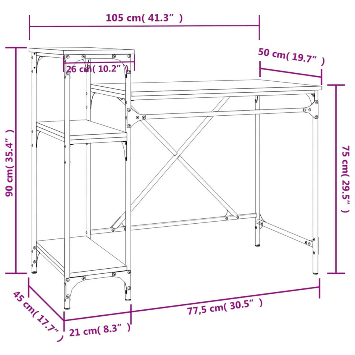 SCHREIBTISCH Mit Regal Sonoma-Eiche 105/50/90 Cm Holzwerkstoff - Braun, Holzwerkstoff (50/105/90cm) - vidaXL