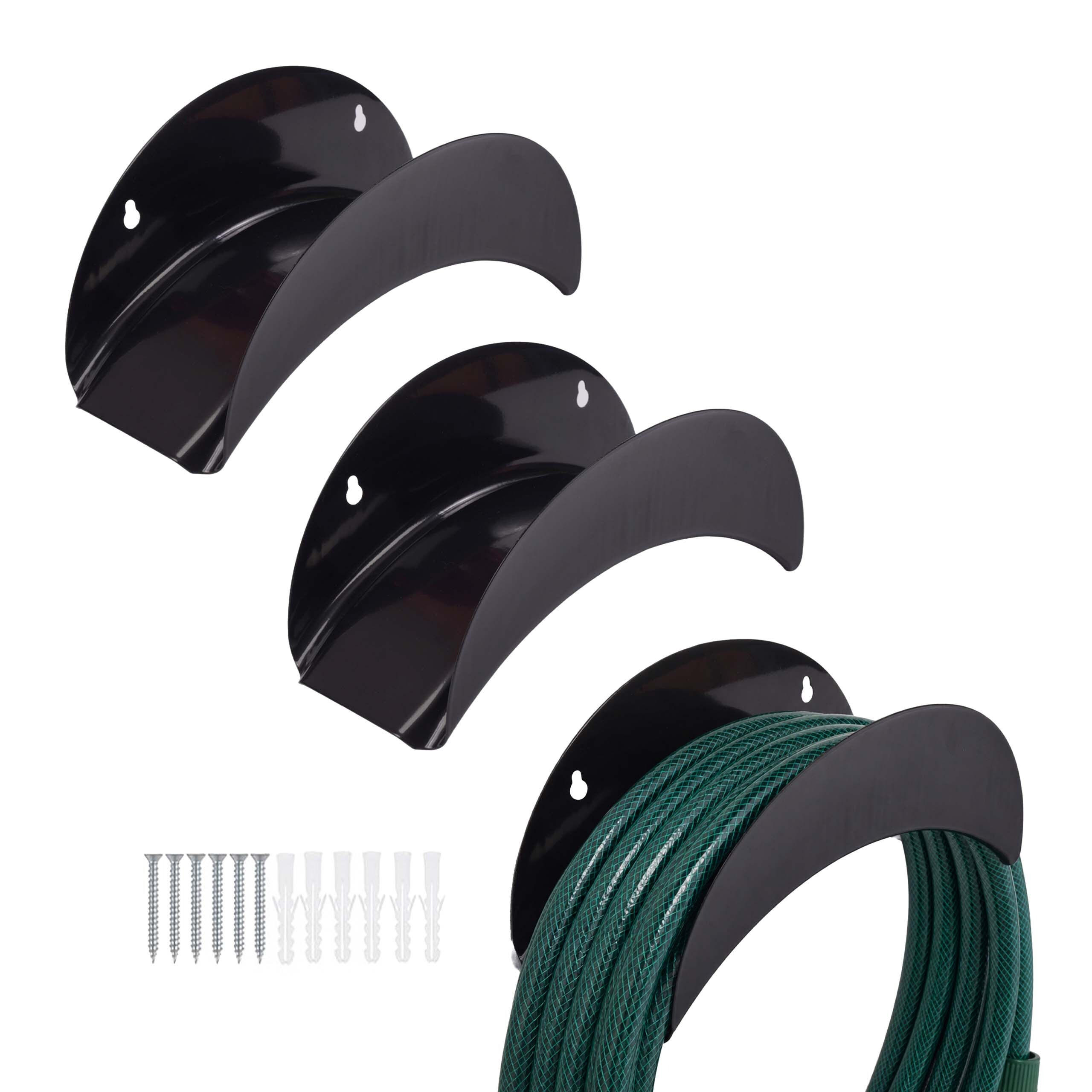 SCHLAUCHHALTER Schwarz 3er-Set Eisen Wandmontage - Schwarz, Metall (28/13/13cm) - Relaxdays