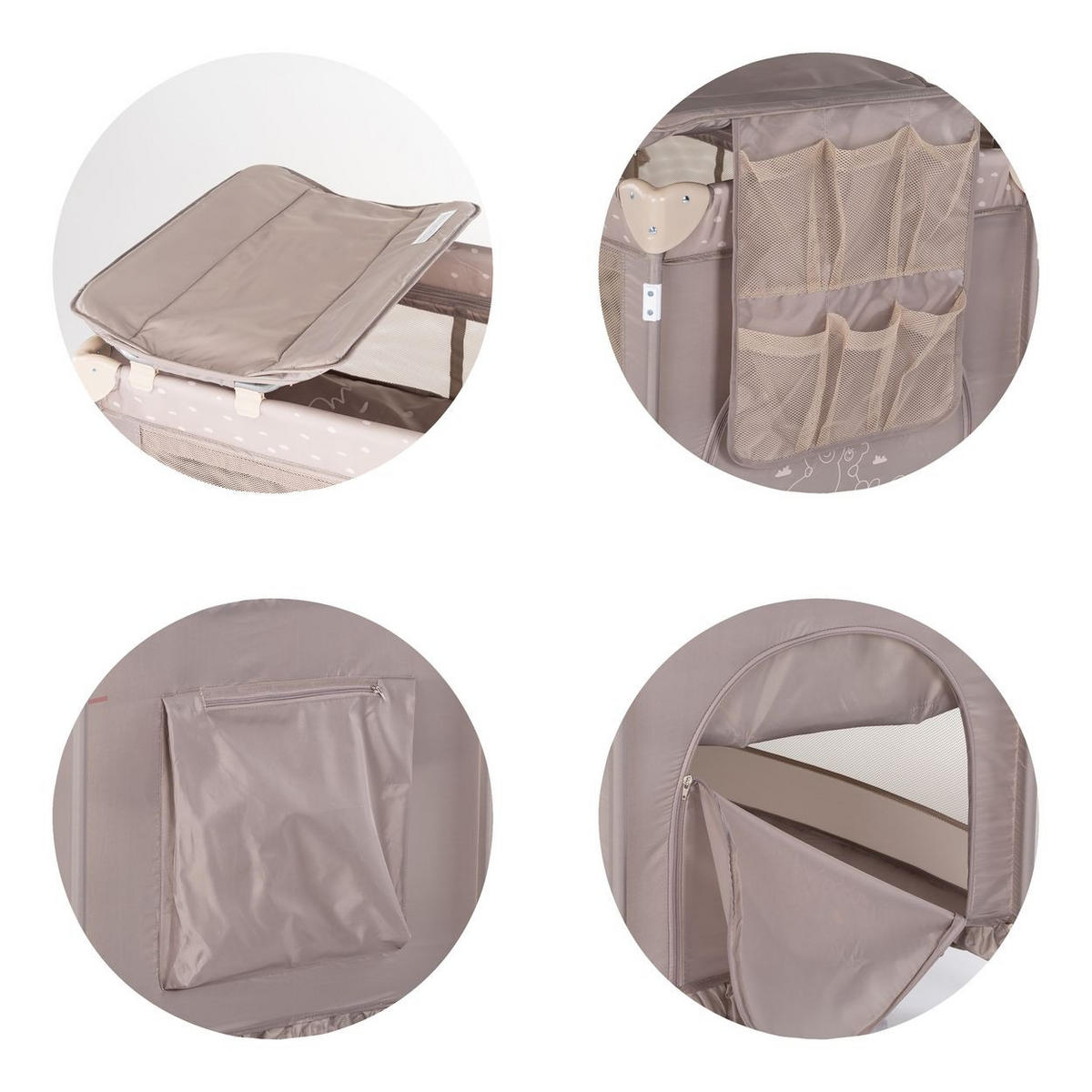 REISEBETT Palace, Baldachin beige grau Moskitonetz zwei Ebenen Wickelauflage - Beige, Kunststoff (60/120cm) - Chipolino