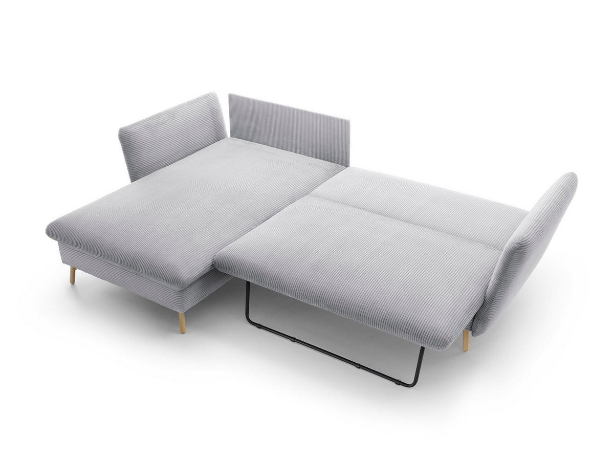 ECKSOFA NERA Grau Kordstoff mit Schlaffunktion - Grau, Holz (258/167cm) - MASSENO