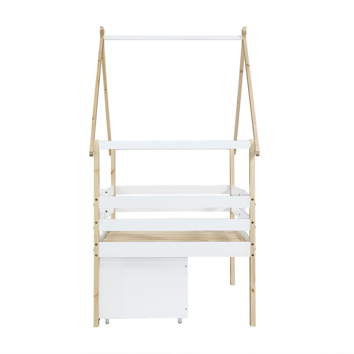 HAUSBETT 90/200 cm Weiß, Natur - Ahornfarben/Weiß, Holz/Holzwerkstoff - Raumix