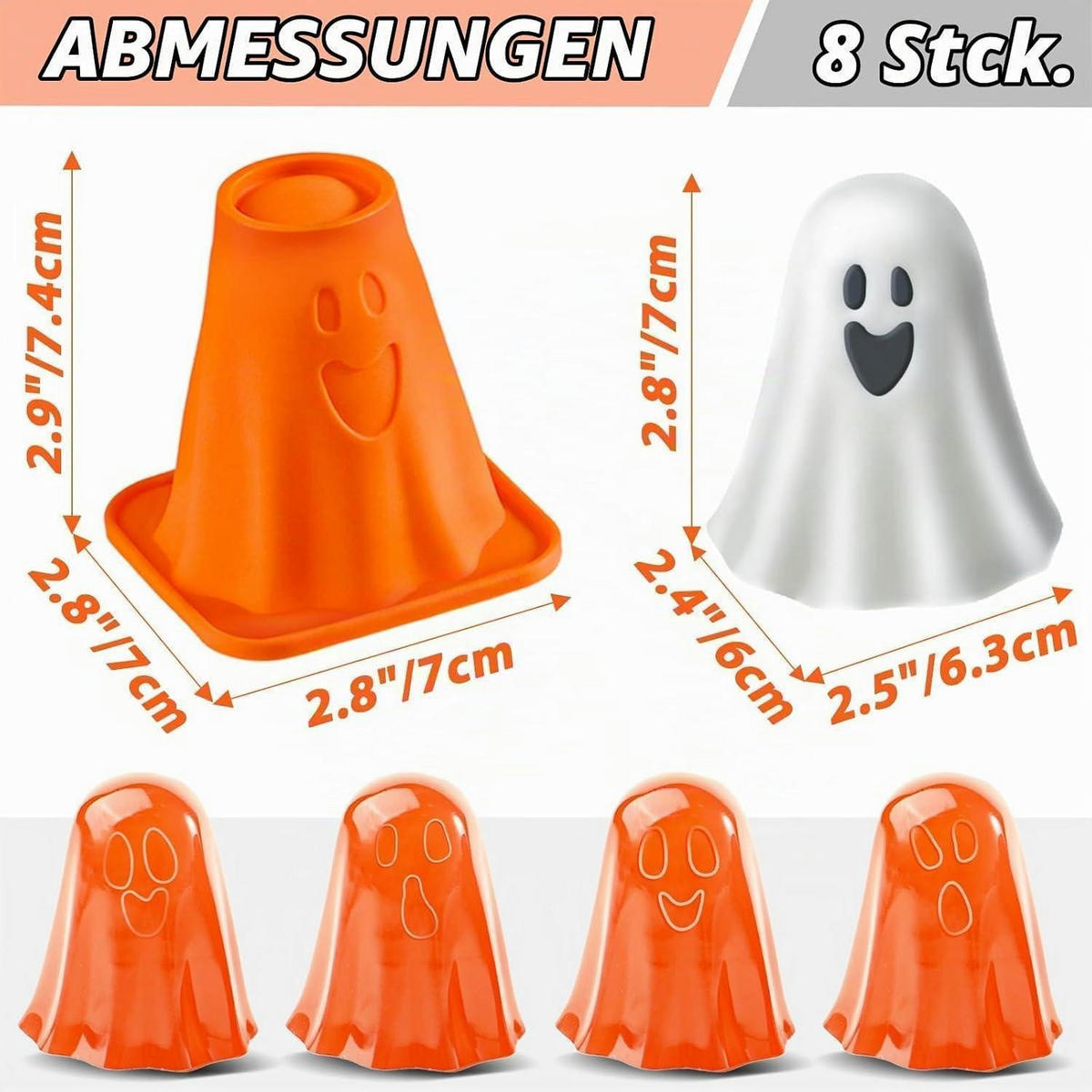 EISWÜRFELFORM 8-teiliges Set Geist Silikon Halloween - Orange, Kunststoff