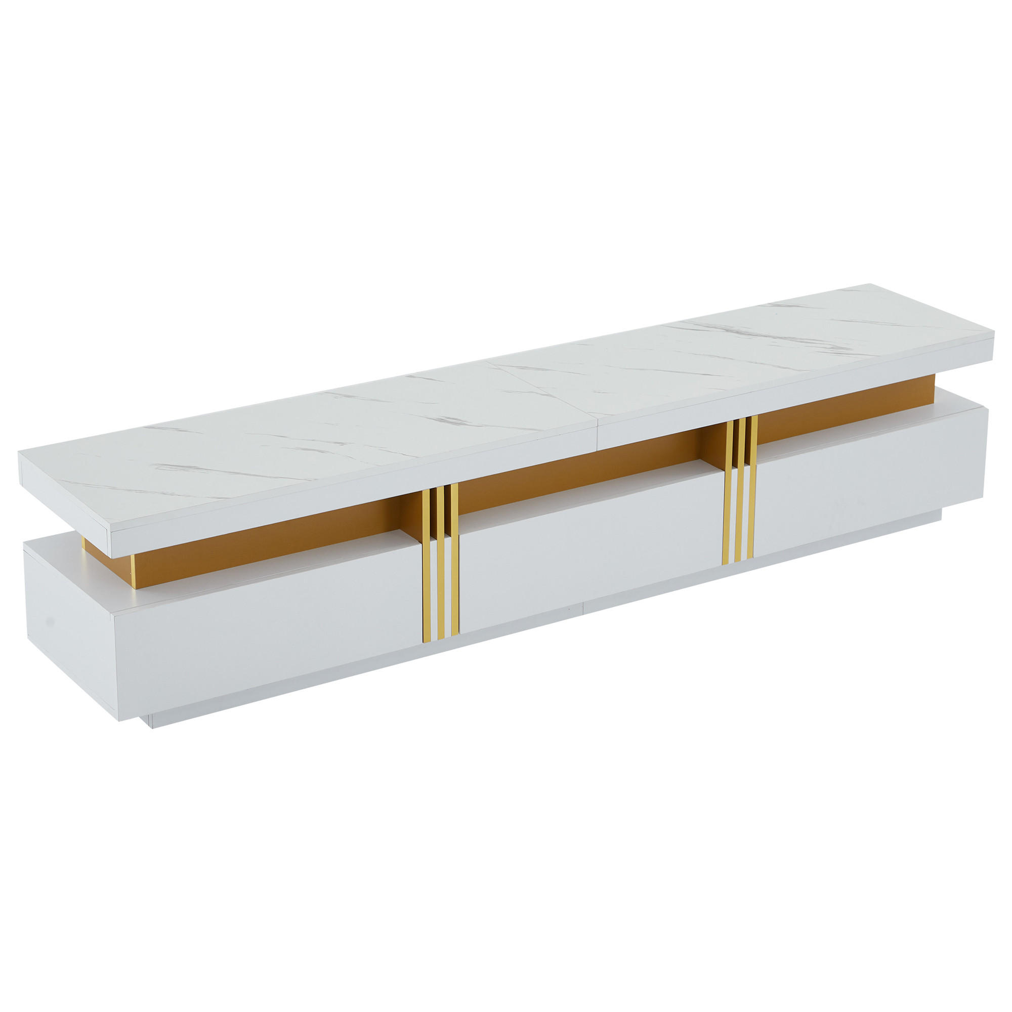 LOWBOARD DE-40306 mit Marmor-Optik und drei Schubladen Weiß - Weiß, Holzwerkstoff (200/42/40cm) - ComfortXL
