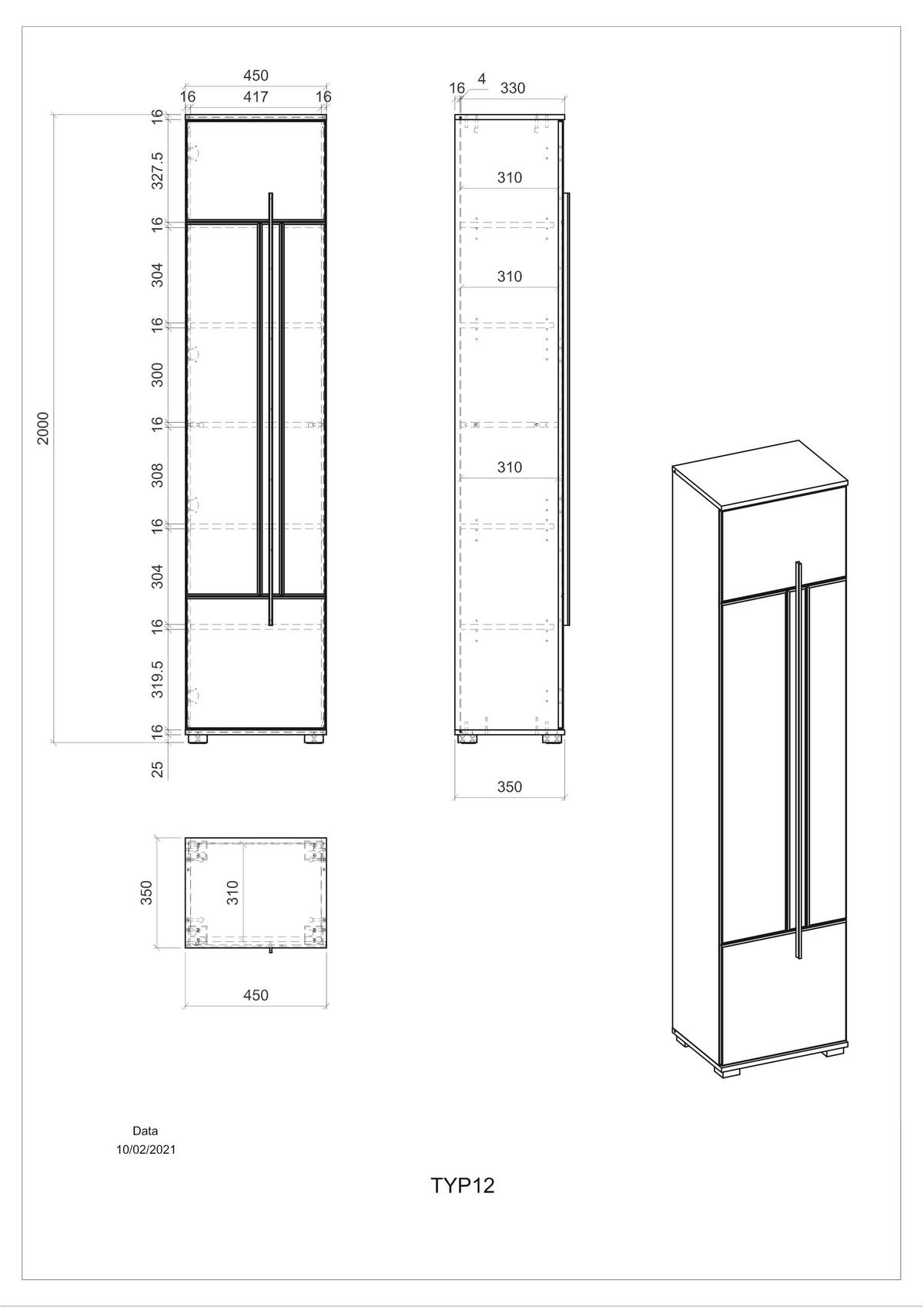BADSCHRANK M12 Weiß Hochglanz 45/200/35 cm hoch links - Weiß Hochglanz, Holzwerkstoff (45/200/35cm) - Livojo