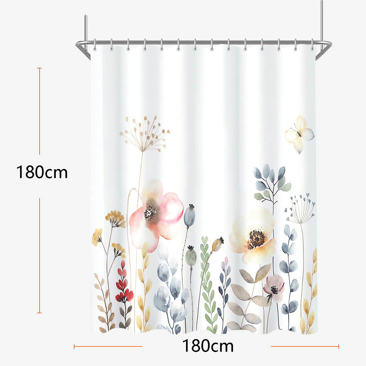 DUSCHVORHANG Blumen und Pflanzen 180 cm Polyester wasserdicht feuchtigkeitsbeständig Badezimmer - Multicolor, Textil (180/180cm) - MCBOSON
