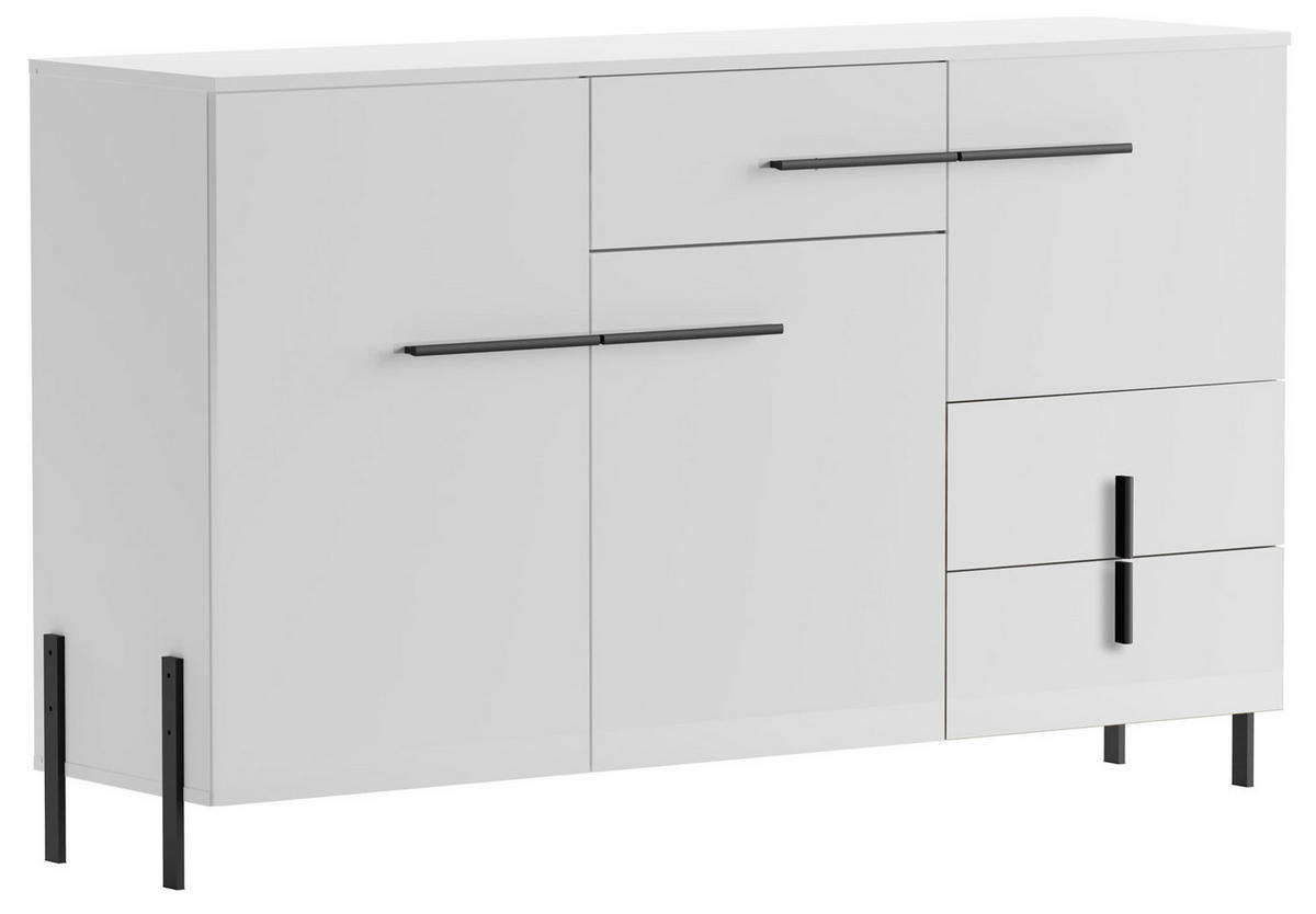 KOMMODE Vigo weiß / weiß Hochglanz 150 / 40 / 91cm - Weiß Hochglanz/Schwarz, Holz/Holzwerkstoff (150/91/40cm) - Feldmann-Wohnen