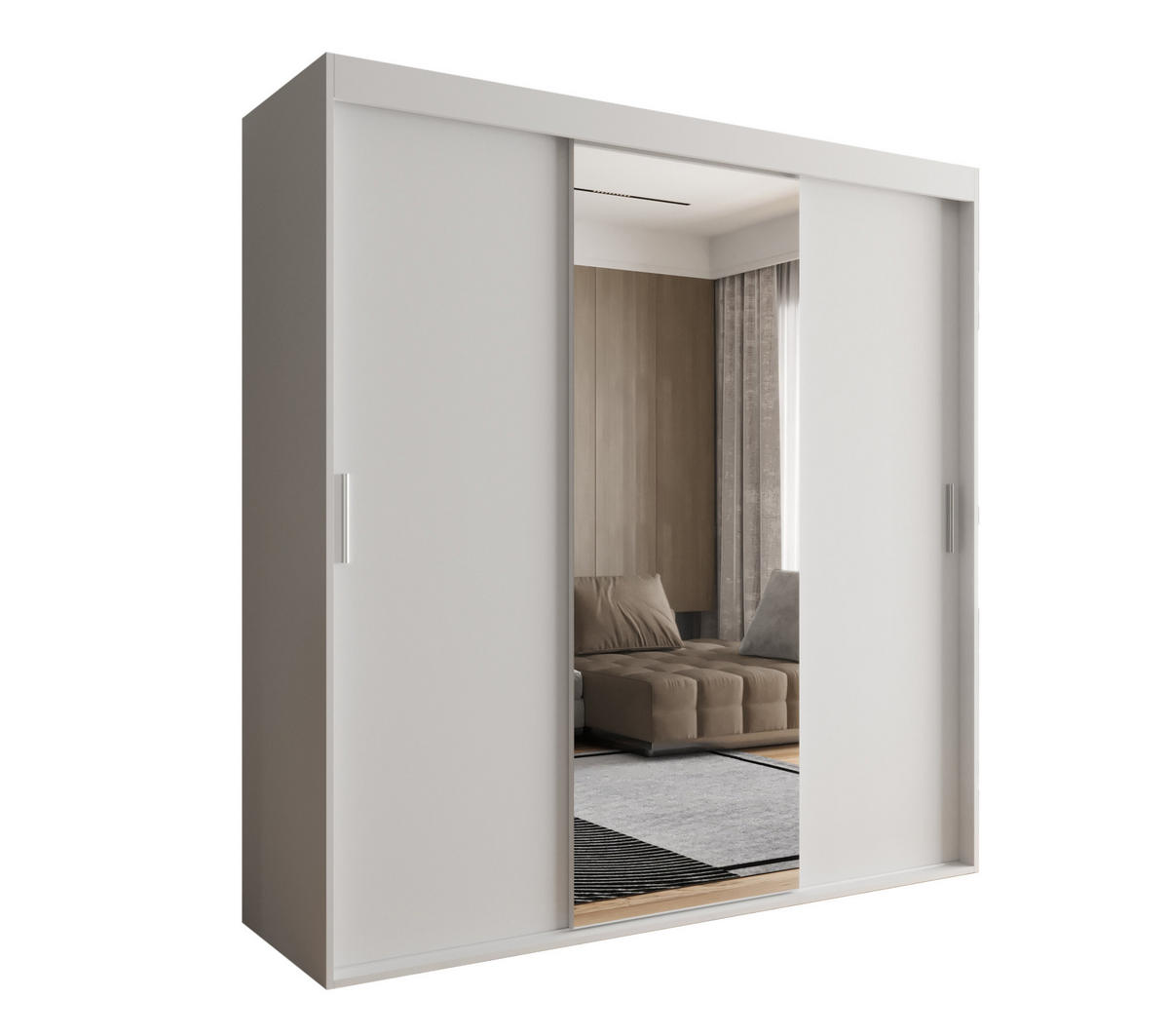 SCHIEBETÜRENSCHRANK OTARIO, 3-türig Kleiderschrank mit 1 Spiegel, Moderne Garderobe, Schrank in Größe: 180 x 205 x 60 cm - Weiß, Holzwerkstoff (180/205/60cm) - O-Sofa