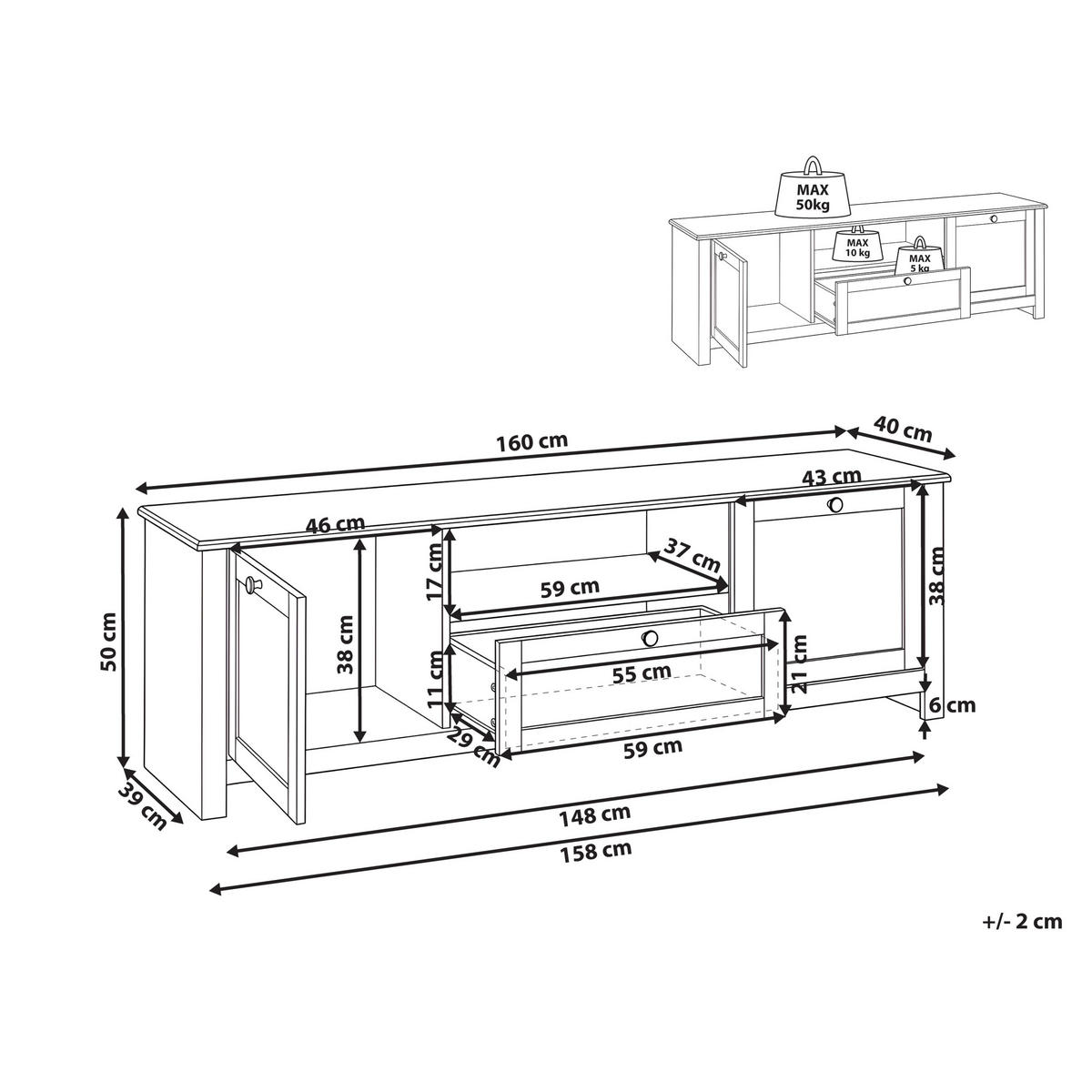 TV STOLEK Bílý Pimba - bílá/hnědá, kompozitní dřevo (160/50/40cm) - Beliani