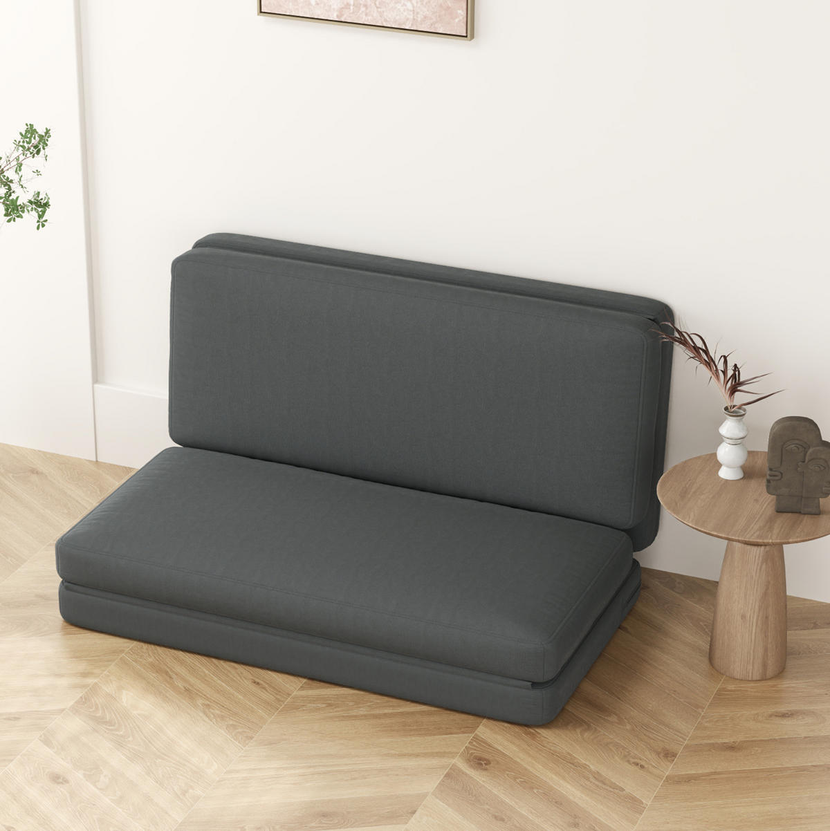 BODENSOFA, Polyester in Samtoptik, 3-in-1 klappbar, 138/270/10 cm, Dunkelgrau - Dunkelgrau, Textil (138/10/270cm) - Redom