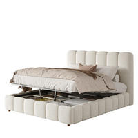 POLSTERBETT aus Bouclé 140x190 cm Weiß mit hydraulischem Bettkasten und Lattenrost - Weiß, Textil (140/190cm) - Modfu