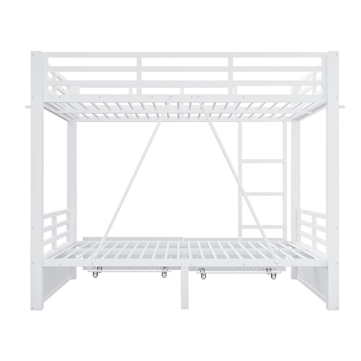 ETAGENBETT 90/200 cm & 140/200 cm in Weiß mit 2 Schubladen und Sicherheitsgeländer - Weiß, Holzwerkstoff/Metall (140/200cm) - STILVORA
