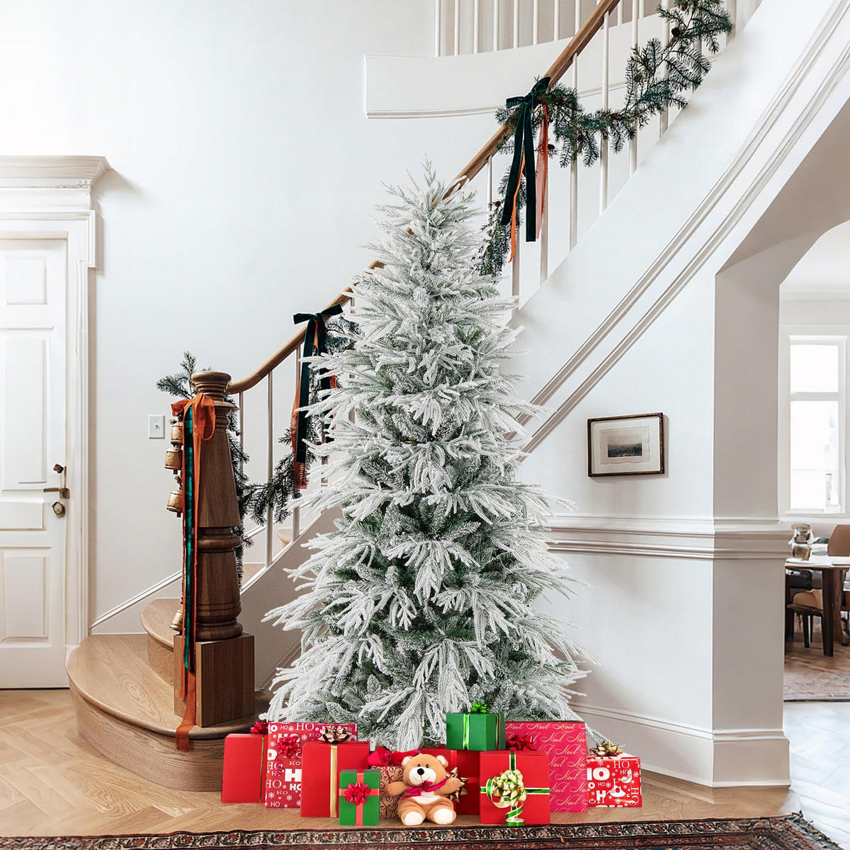 WEIHNACHTSBAUM Tannenform mit 250 warmweißen LED-Lichtern und Schnee 180 cm grün - Grün, Metall (180cm) - COSTWAY