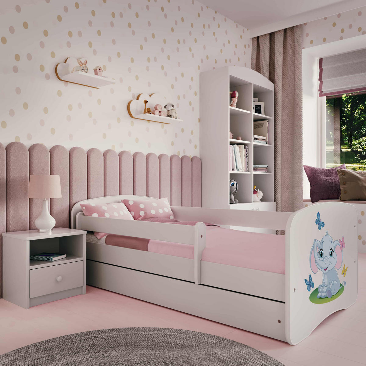 KINDERBETT Elefant mit Schublade 140/70 80/61/144 - Weiß, Holzwerkstoff (70/140cm) - RAUMHIRSCH FURNITURE