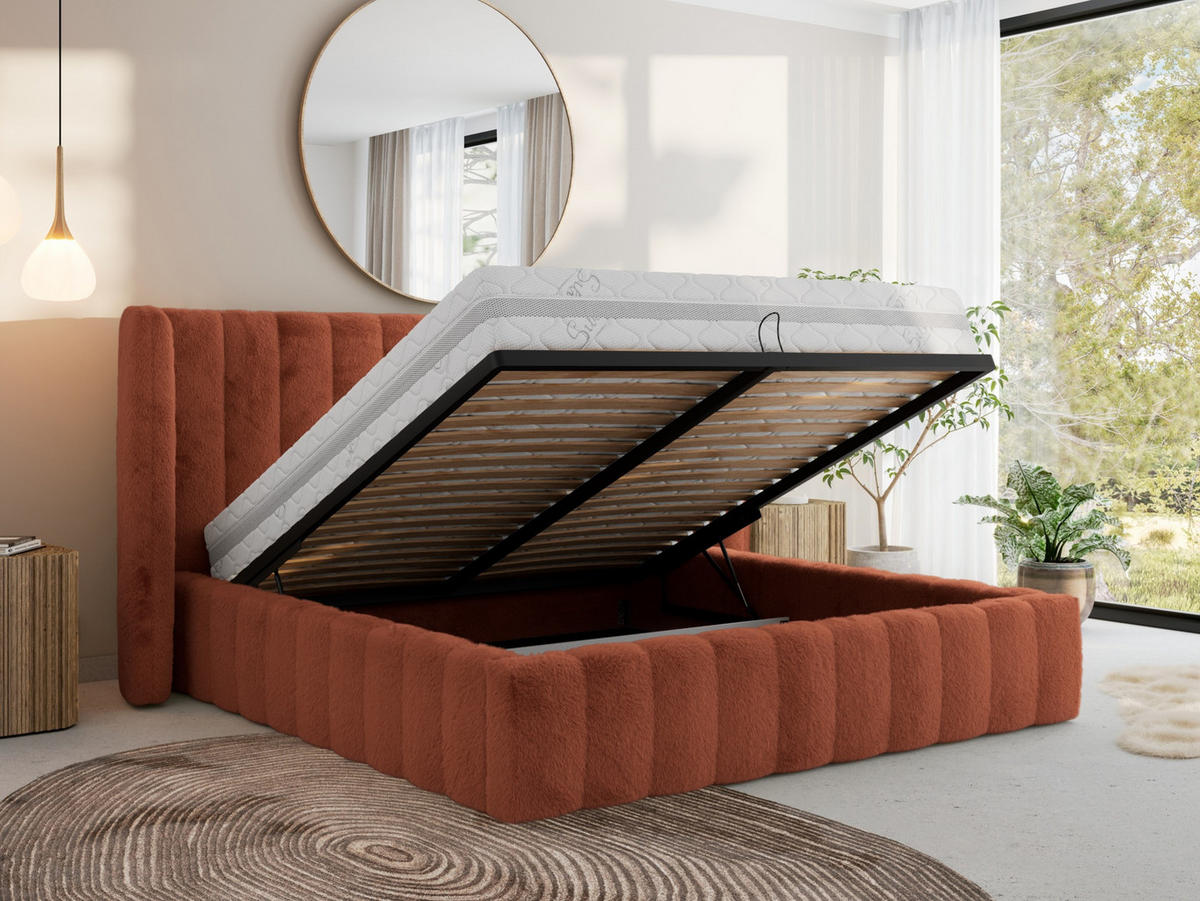 POLSTERBETT GOLETTA CLASSIC 200/200 - Orange Plüsch - Multipocket-Matratze - Orange, Textil (200/200cm) - MKS