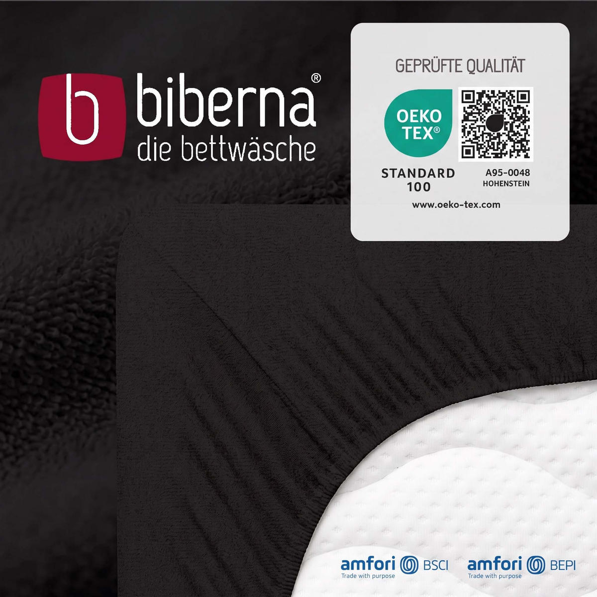 SPANNBETTTUCH Premium Frottee schwarz, 180x200 cm - 200x200 cm - Schwarz, Textil (200/200cm) - biberna
