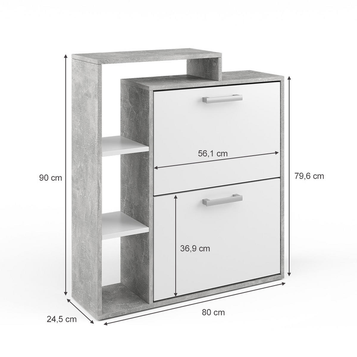 SCHUHKIPPER Orlando Beton 24.5 x 90 cm - Schieferfarben/Weiß, Holzwerkstoff (24.5/90/80cm) - Vicco