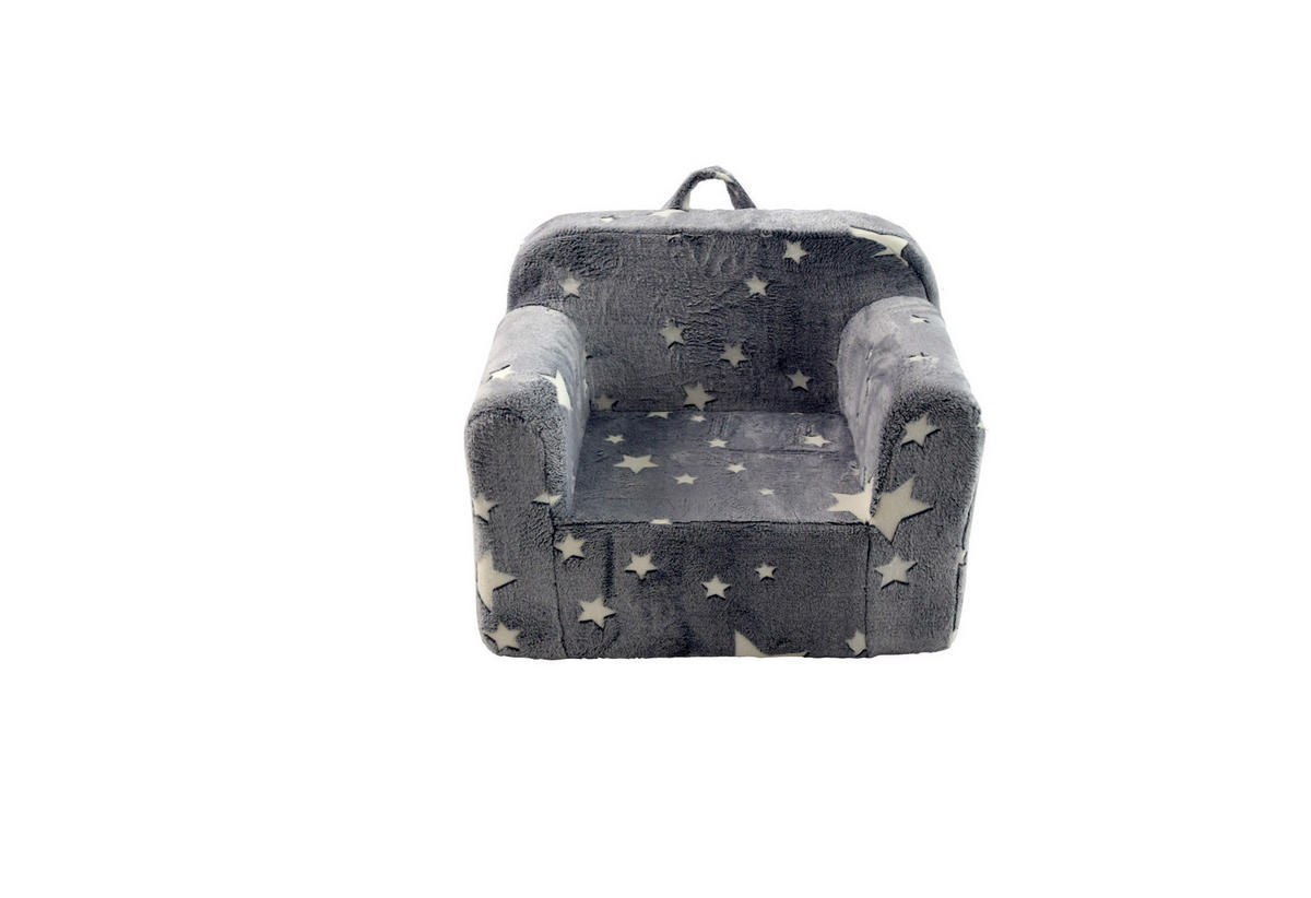 SOFA za mlade i dječja sofa i pjene, siva sa zvjezdicama, s naslonima za ruke i skidivom navlakom,64/49/49 cm - siva, tekstil (64/49/49cm) - BEAOK