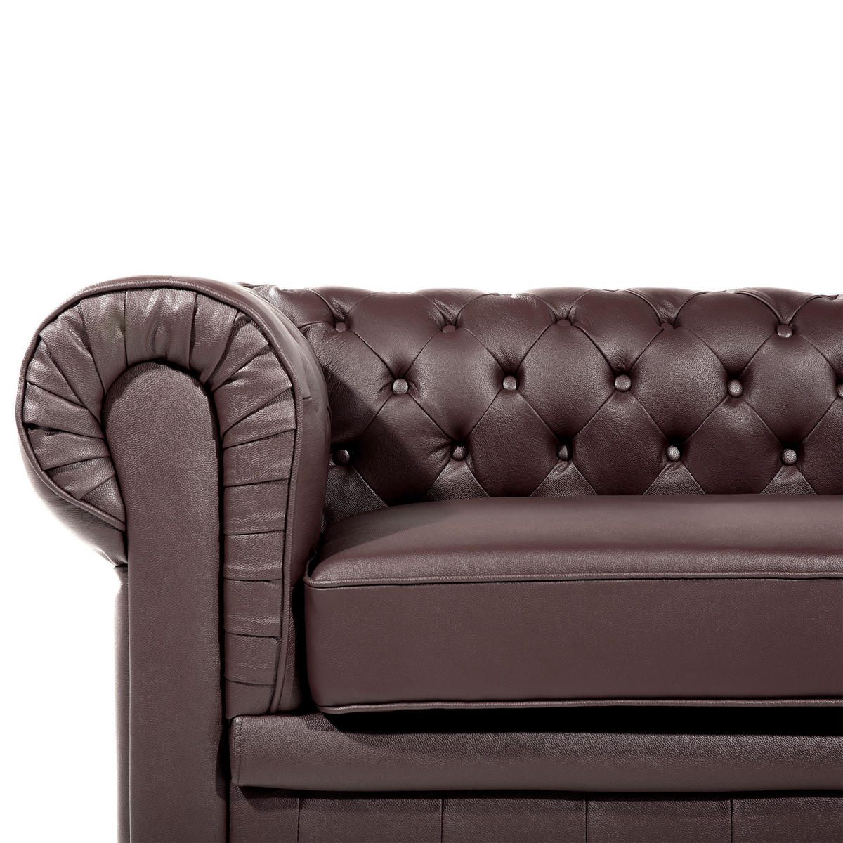 SOFA Leder Braun Chesterfield - Dunkelbraun, Leder/Fell (195/70/75cm) - Beliani