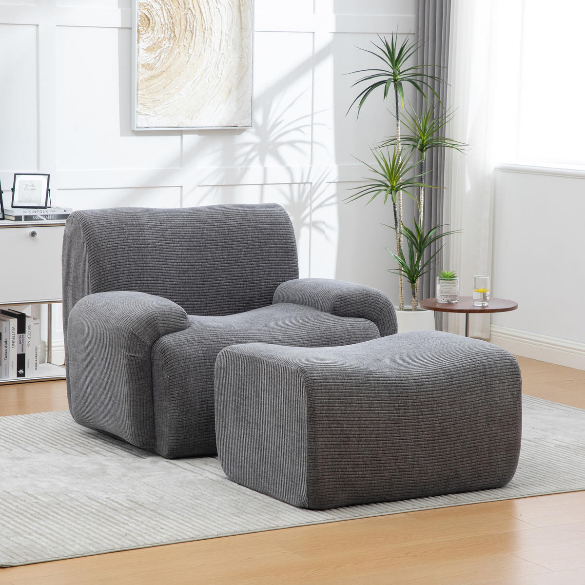 SESSEL DE-35123 mit Hocker Grau - Grau, Textil (94/78.5/113cm) - ComfortXL