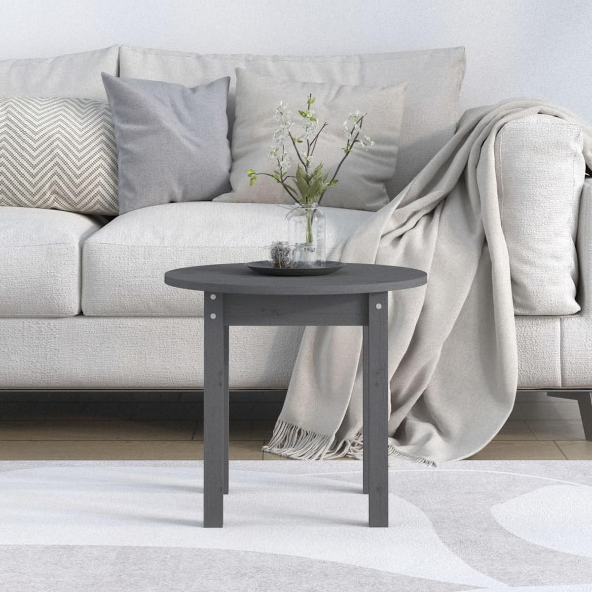 COUCHTISCH Grau Ø 45x40 cm Massivholz Kiefer - Grau, Holz (45/45/40cm) - furnicato