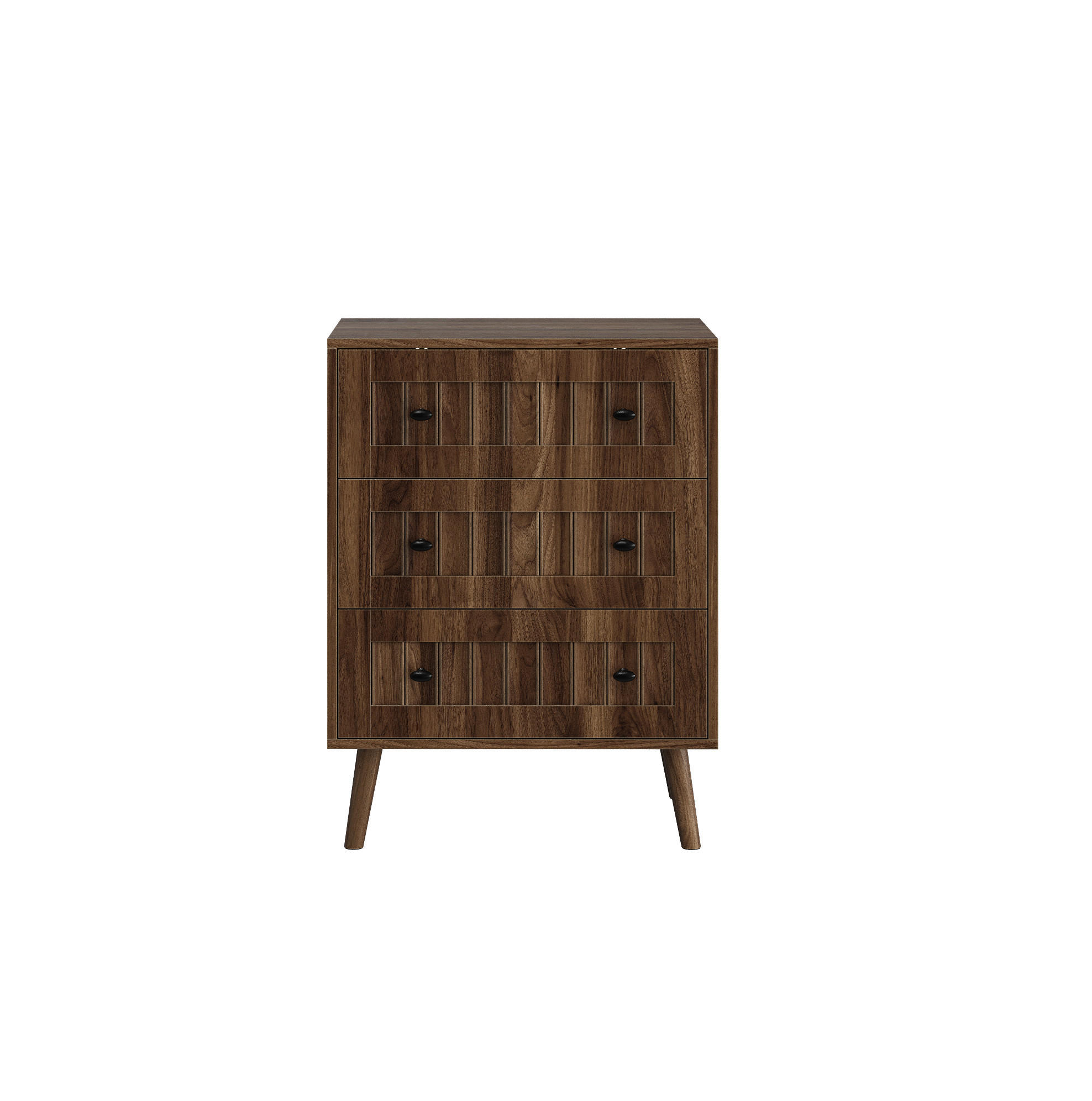 Modfu KOMODA z MDF 60x40x79 cm ořechová se 3 zásuvkami a drážkovanými čely