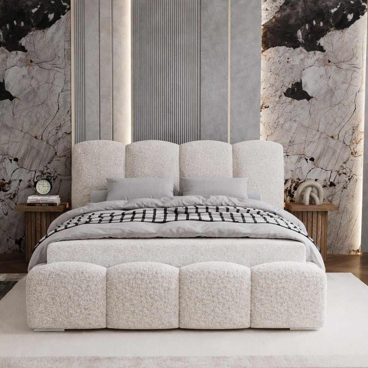 POLSTERBETT 160x200 cm Zenna Boucle mit Bettkasten, Lattenrost, Creme - Creme, Holz/Textil (160/200cm) - Emporius