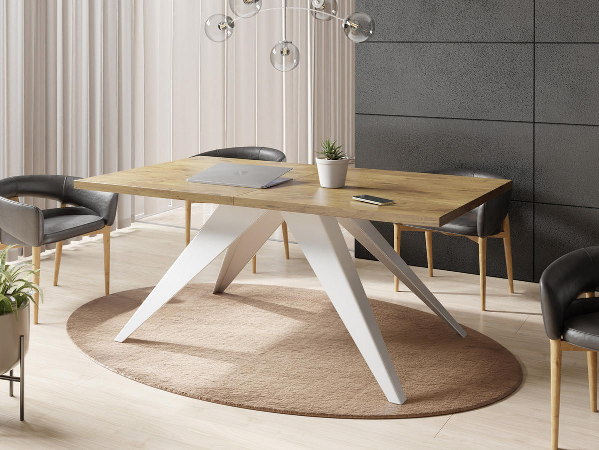 ESSTISCH Vance Weiß rechteckig ausziehbar, Lancelot Eiche 140-240/80/76 cm - Eichefarben/Weiß, Holzwerkstoff/Metall (140/80/76cm) - WFL GROUP