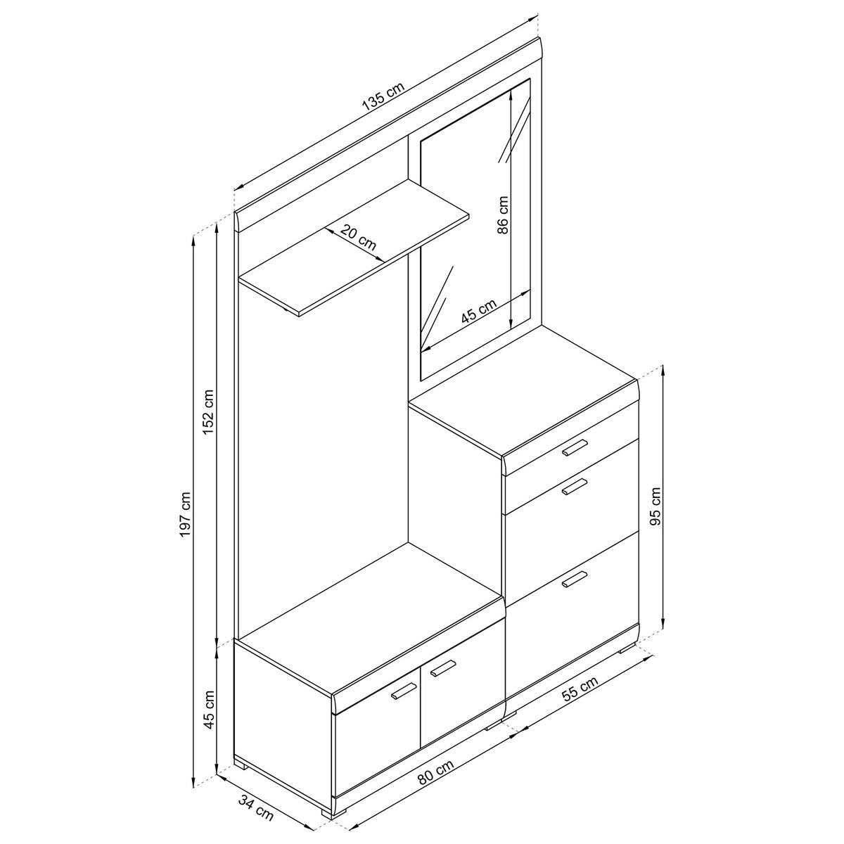 GARDEROBENSCHRANK AURA 135/197/34 cm Modern Garderobe-Set Eichefarben - Eichefarben/Weiß, Holzwerkstoff (135/197/34cm) - MASSENO