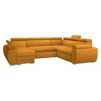 WOHNLANDSCHAFT Boston U, Seite: Links - LC+2P+R+2R - Chromfarben/Currygelb, Holz/Textil (325/98/260cm) - MIRJAN24